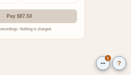 The bottom-right corner of a light page: a blue question mark button and a list button carrying an unread count of 1.